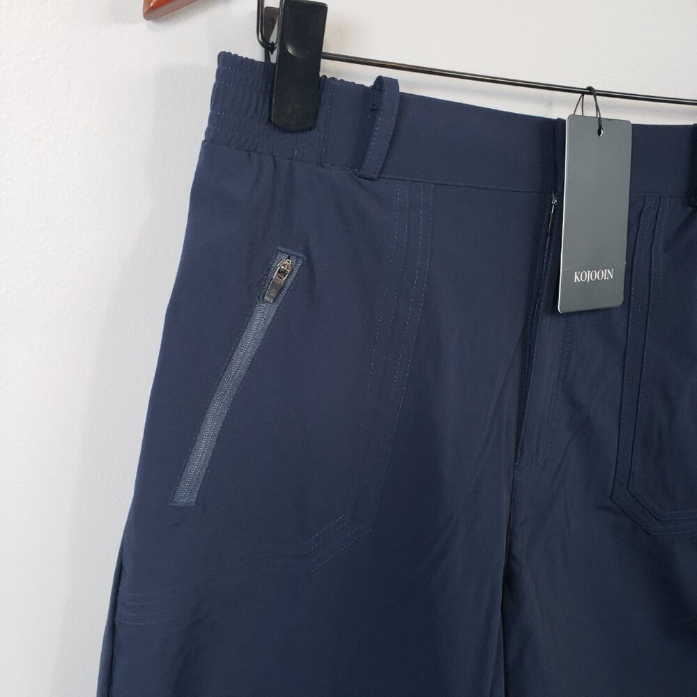 NWT- Kojooin Navy Blue Dri Fit Shorts with Zipper Pockets Size Large L  / A24 - Picture 2 of 7